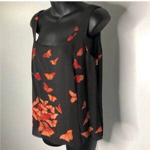 Arkis 100% silk sleeveless black print top